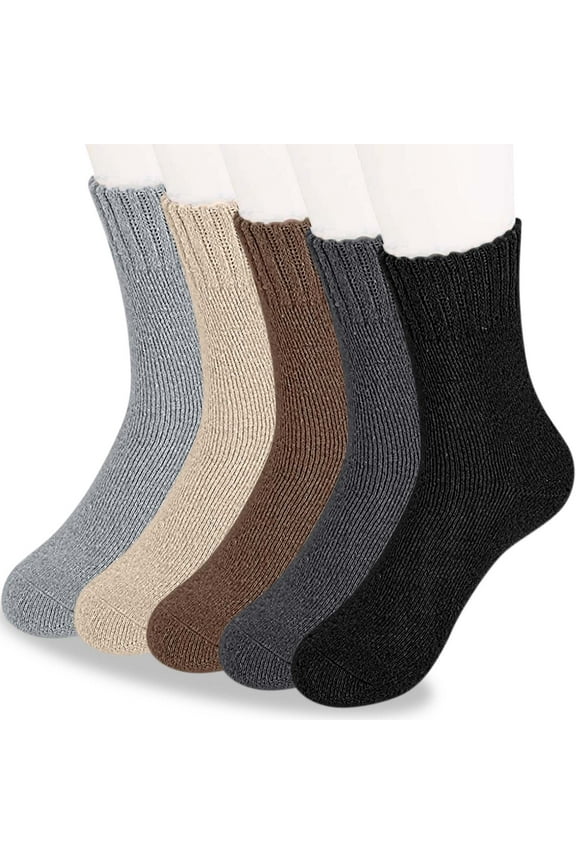 5-Pack Women's Thermal Socks Lined Cozy Crew Socks for Cold Weather Indoor Outdoor Wear Grey