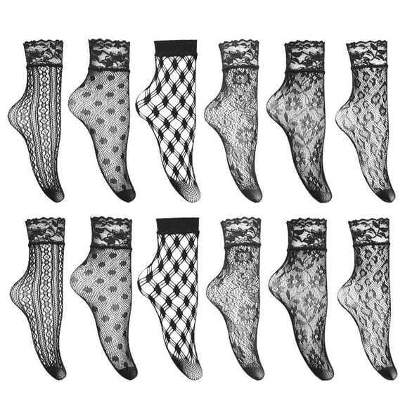 UJNDER 6-Pack Low Cut Ankle Socks Basic Casual Socks Assorted Styles for Jacquard Hollowed Black
