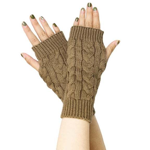 UJNDER 8 Figure Wool Half Finger Short Wrist Guard Gloves Mittens for Enhanced Grip and Comfort Khaki