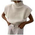 thumbnail image 1 of UJNDER Autumn Winter Solid Color Wool Sweater for Women Temperament High Neck Sleeveless Pullover White S, 1 of 9