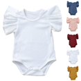 thumbnail image 1 of UJNDER Baby Bodysuit Girl's Short Sleeve Solid Ruffle Romper Bodysuit Clothes,White,12-18 Months, 1 of 4
