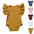 thumbnail image 1 of UJNDER Baby Bodysuit Girl's Short Sleeve Solid Ruffle Romper Bodysuit Clothes,Yellow,12-18 Months, 1 of 5