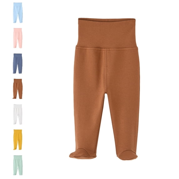 UJNDER Baby High Waisted Cotton Pants Jumpsuits with for Daily Comfort Wear Toddler Leggings,Brown,0-3 Months