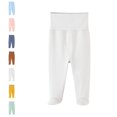 thumbnail image 1 of UJNDER Baby High Waisted Cotton Pants Jumpsuits with for Daily Comfort Wear Toddler Leggings,White,9-12 Months, 1 of 3