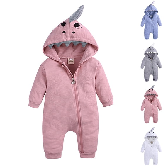 UJNDER Baby Romper Baby Boys Girls Shark Hooded Long Sleeve Solid Color Cartoon Cute Jumpsuit,Pink,6-9 Months