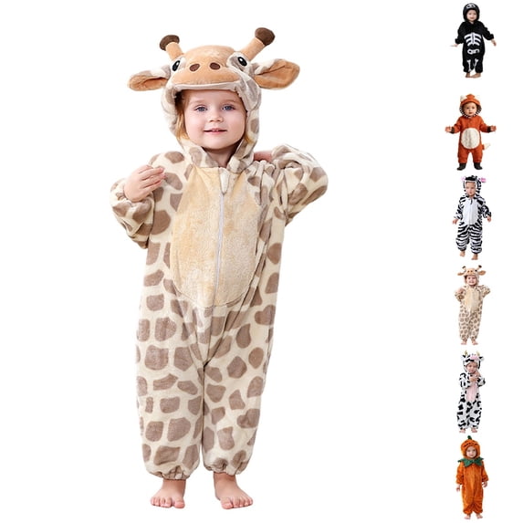 UJNDER Baby Romper Boys Girls Halloween Fall Winter Cute Cartoon Hooded Long Sleeved One Piece Jumpsuit Outfit,Beige,6-9 Months