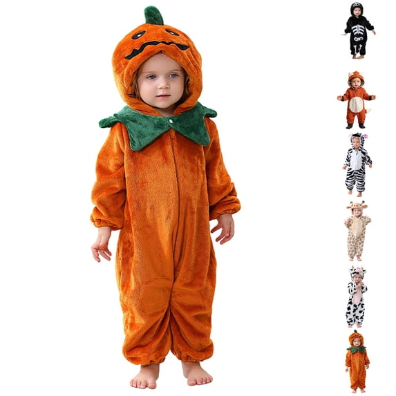 UJNDER Baby Romper Boys Girls Halloween Fall Winter Cute Cartoon Hooded Long Sleeved One Piece Jumpsuit Outfit,Orange,3-6 Months