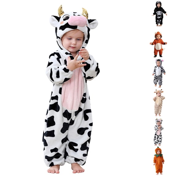 UJNDER Baby Romper Boys Girls Halloween Fall Winter Cute Cartoon Hooded Long Sleeved One Piece Jumpsuit Outfit,White,6-9 Months