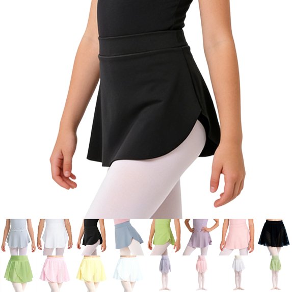 UJNDER Ballet Skirt Girls Dance Skirt Ballet Practice Wrap Side Slit Elastic Waist Shaping Tutu for Performance and Class Skirts for Girls 02_Black,8-12 Years
