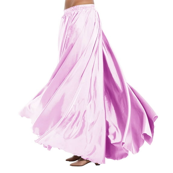 UJNDER Belly Dance Skirt Flowy Performance Skirt With Elastic Waistband Stage Show Practice Casual Pink One Size