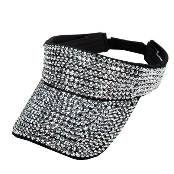 UJNDER Bling Rhinestones Sport Hats Adjustable Summer Cap Visor Caps for Unisex Outdoor Activities and Fashionable Wear Silver
