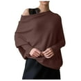 thumbnail image 1 of UJNDER Boat Neck Sweaters for Women Spring Long Sleeve Soft Knit Loose Baggy Pullover Top Brown One Size, 1 of 4