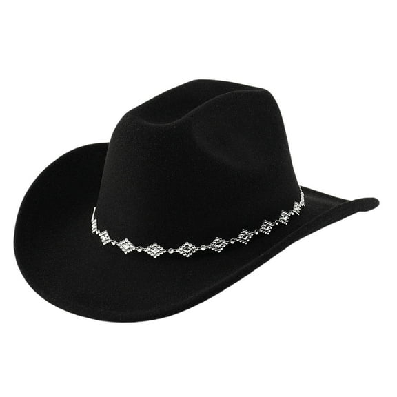 UJNDER Bohemian Western Cowboy Hat for Men and Women with Rhinestone Embellishments and Curved Brim Fashionable Fedora Accessory for Any Occasion Black