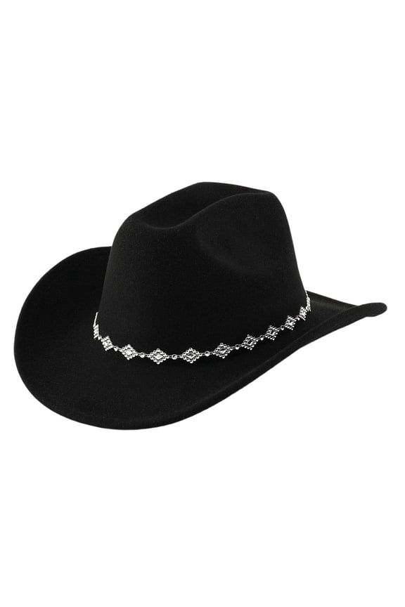 Bohemian Western Cowboy Hat for Men and Women with Rhinestone Embellishments and Curved Brim Fashionable Fedora Accessory for Any Occasion Black