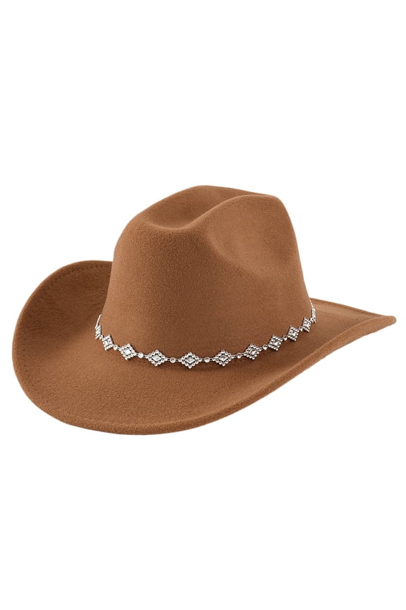 Bohemian Western Cowboy Hat for Men and Women with Rhinestone Embellishments and Curved Brim Fashionable Fedora Accessory for Any Occasion Brown