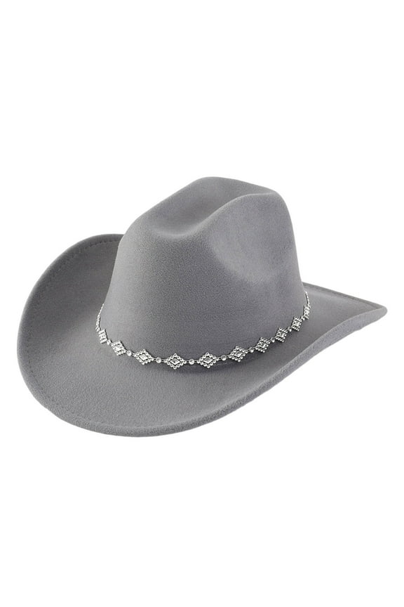 Bohemian Western Cowboy Hat for Men and Women with Rhinestone Embellishments and Curved Brim Fashionable Fedora Accessory for Any Occasion Grey