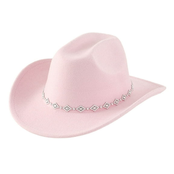 UJNDER Bohemian Western Cowboy Hat for Men and Women with Rhinestone Embellishments and Curved Brim Fashionable Fedora Accessory for Any Occasion Pink