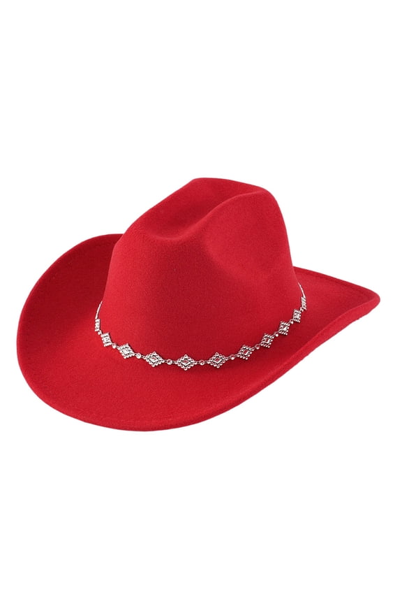 Bohemian Western Cowboy Hat for Men and Women with Rhinestone Embellishments and Curved Brim Fashionable Fedora Accessory for Any Occasion Red