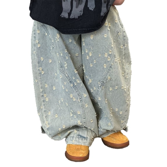 UJNDER Boys Baggy Jeans Straight Leg Jeans with Pockets Elastic Waist Distressed Ripped Denim Pants Boys Pants,Blue,4-5 Years