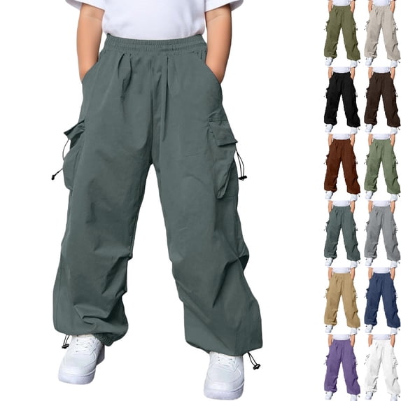 Multiple Cargo UJNDER Boys Cargo Pants Girls Solid Multiple Pockets Outdoor Casual ...