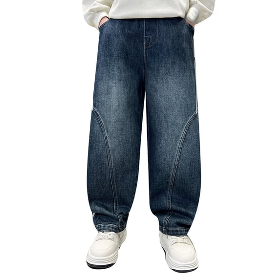 UJNDER Boys Casual Denim Pants Straight Leg Loose Fit Trousers for Big Kids Comfortable and Stylish Jeans with Functional Pockets Boys Pants,Blue,5-6 Years