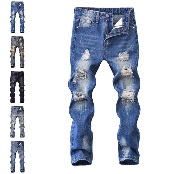UJNDER Boys Distressed High Street Fashion Casual Long Jeans Comfortable Stretch for Spring Boys Pants,Blue_002,7-8 Years