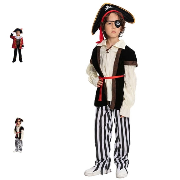 UJNDER Boys Halloween Pirate Outfit Party Cosplay Set for Carnival Dance Show and Performance Dress Up 4-12Y Toddler Boy Outfits,Black,9-10 Years