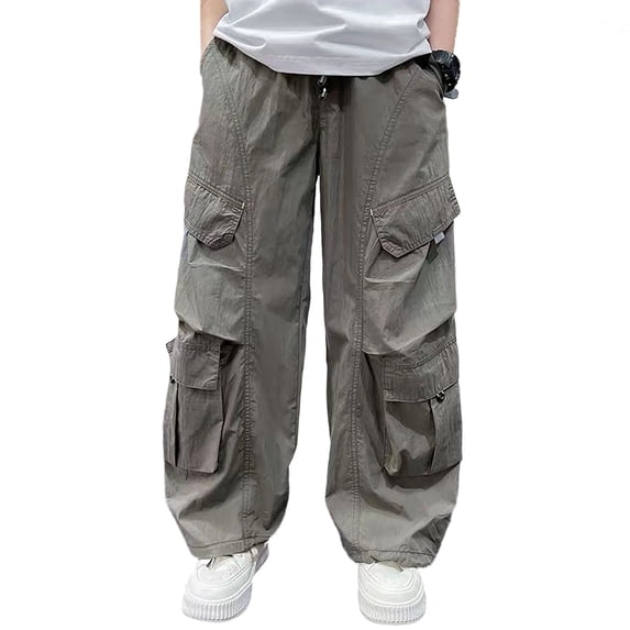 UJNDER Boys Outdoor Cargo Trousers Loose Fit Work Style Breathable Adventure Play Comfort Boys Cargo Pants,Dark Gray,9-10 Years