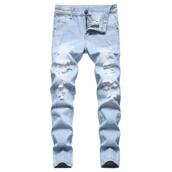 SUXIAN Boys Pants Jeans Elastic Waist Casual Trousers With Pocket Baggy Vintage Outdoor Hip Hop Streetwear Everyday #10_Light Blue 8