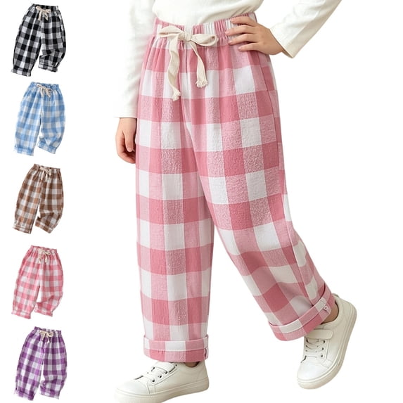 UJNDER Boys Plaid Casual Trousers Lightweight Breathable Loose Fit Outdoor Style for Youth Boys Pants,03_Pink,5-6 Years