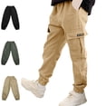 thumbnail image 1 of UJNDER Boys Solid Color Cargo Sweatpants Loose Fit Style for Sports Comfort Wear Boys Cargo Pants,Khaki,9-10 Years, 1 of 8