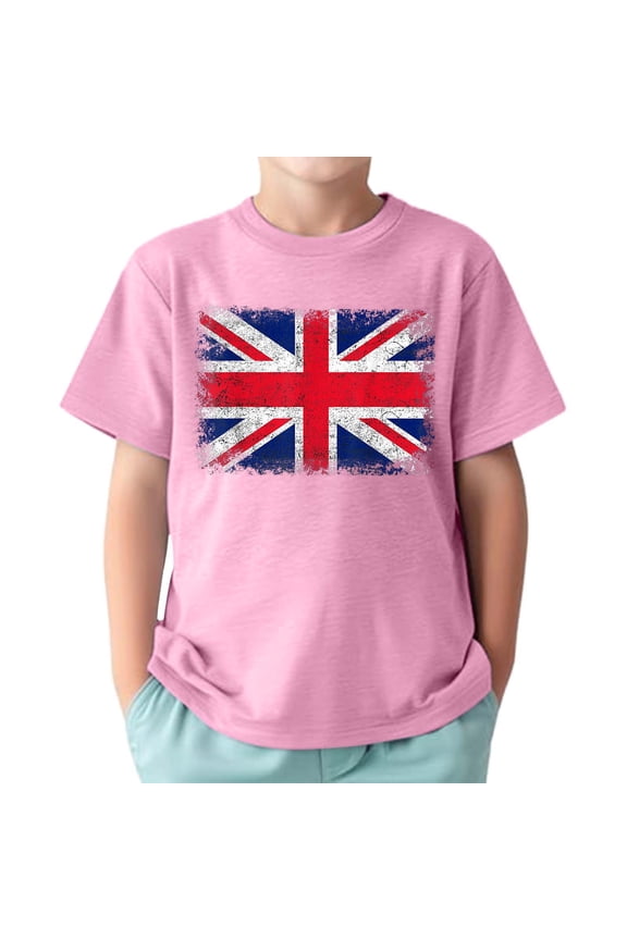 Boys T Shirts British Flag Printed T Shirts For Boys And Girls Age 1-13 Years Boys' Tops, Tees & Shirts Pink,2-3 Years