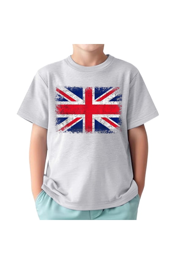 Boys T Shirts British Flag Printed T Shirts For Boys And Girls Age 1-13 Years Boys' Tops, Tees & Shirts White,6-7 Years