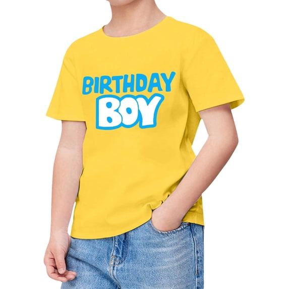 UJNDER Boys Tshirts Happy Birthday Print Short Sleeve T Shirt for Boy Kids Child Fans Present Top Casual Tops 02_Yellow,6-7 Years