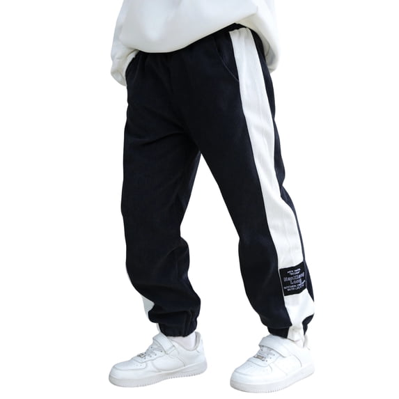 UJNDER Boys for Big Kids Warm Casual Stripe Comfortable Everyday Wear Soft Blend Trousers Pants Boys Pants,Black,13-14 Years