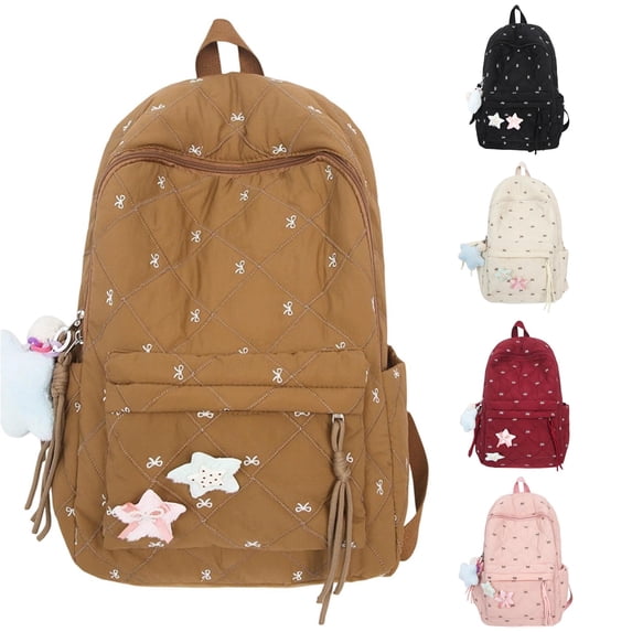 UJNDER Campus Friendly Pattern School Backpack with Bow Design Lightweight Comfortable Daypack for Students Daily Commute Backpack for School,02_Khaki,Mid