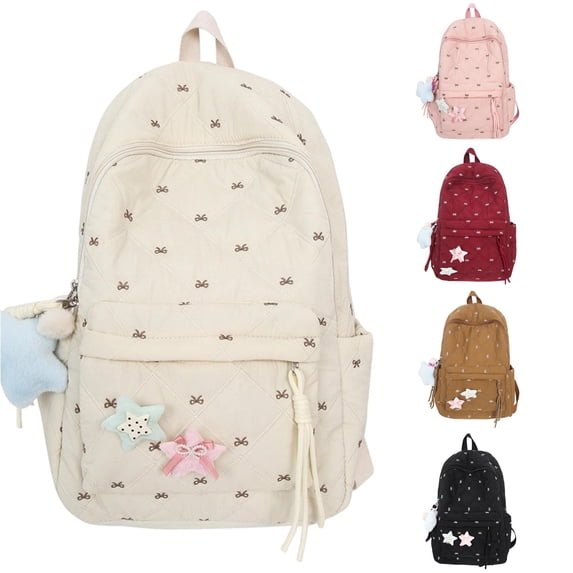 UJNDER Campus Friendly Pattern School Backpack with Bow Design Lightweight Comfortable Daypack for Students Daily Commute Backpack for School,02_White,Mid