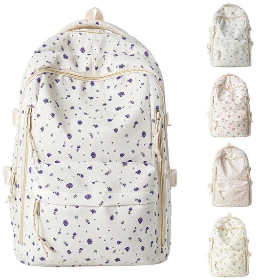 UJNDER Campus Style Lightweight Backpack with Floral Print Large Capacity Shoulder Daypack for Students Daily School Use School Backpack for Girls,01_Purple,Large