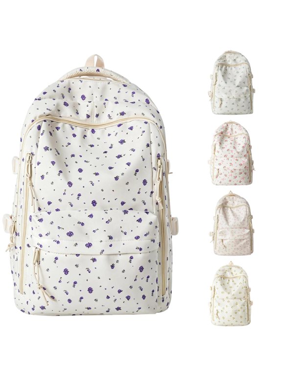 Campus Style Lightweight Backpack with Floral Print Large Capacity Shoulder Daypack for Students Daily School Use School Backpack for Girls,01_Purple,Large