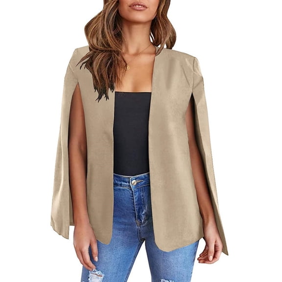 UJNDER Capestyle Jacket for Women Casual Shawl Collar Plus Size Longline Open Front Coat Khaki L