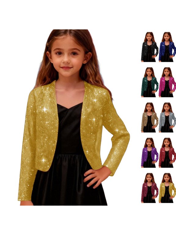 Girls Jacket Silver Foil Long Sleeve Short Cape Cardigan Coat for Kids Girls Formal Party Carnival Outerwear