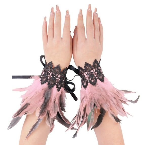 UJNDER Carnival Gothic Style Lace Feather Arm Warmers for Accessories and Jewelry Gloves Mittens Pink
