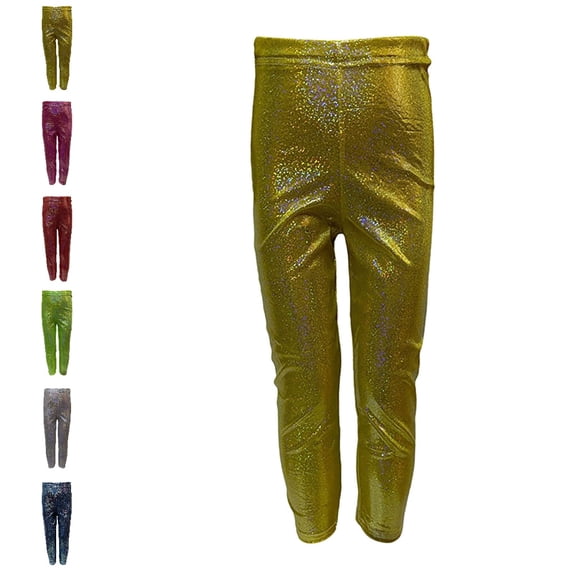 UJNDER Carnival Kids Fine Shiny Training Dance Pants Stretch Slim Fit Long Bottoms for Boys and Girls Flare Leggings,Gold,4-5 Years