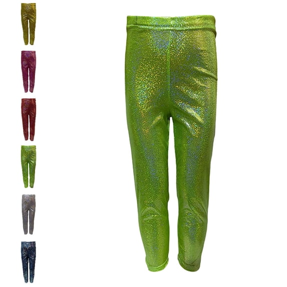 UJNDER Carnival Kids Fine Shiny Training Dance Pants Stretch Slim Fit Long Bottoms for Boys and Girls Flare Leggings,Green,15-16 Years