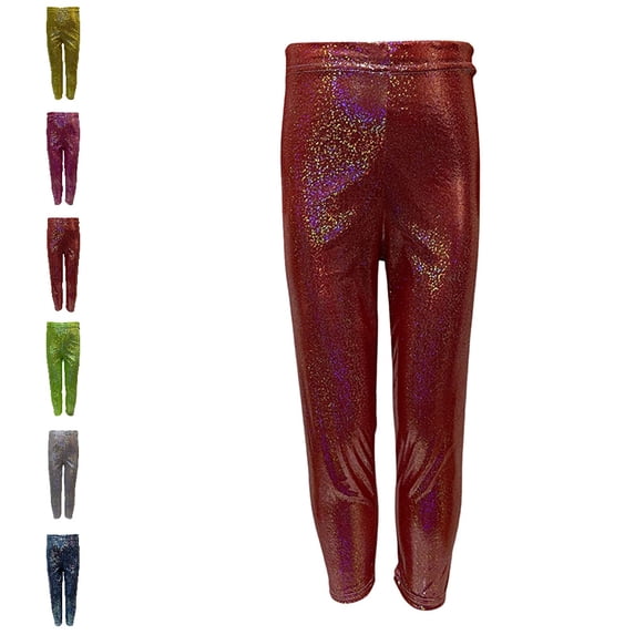 UJNDER Carnival Kids Fine Shiny Training Dance Pants Stretch Slim Fit Long Bottoms for Boys and Girls Flare Leggings,Red,5-6 Years