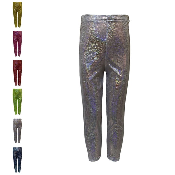 UJNDER Carnival Kids Fine Shiny Training Dance Pants Stretch Slim Fit Long Bottoms for Boys and Girls Flare Leggings,Silver,8-9 Years