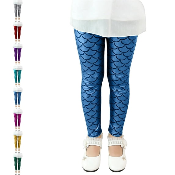 UJNDER Carnival Kids Shiny Fish Scale Stretch Fit Long Pants for Dance Party Performance Flared Leggings,Blue_001,3-4 Years