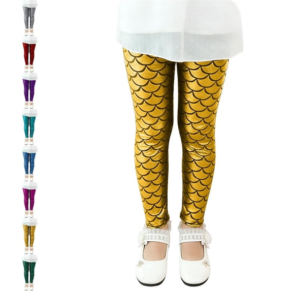 UJNDER Carnival Kids Shiny Fish Scale Stretch Fit Long Pants for Dance Party Performance Flared Leggings,Gold,7-8 Years