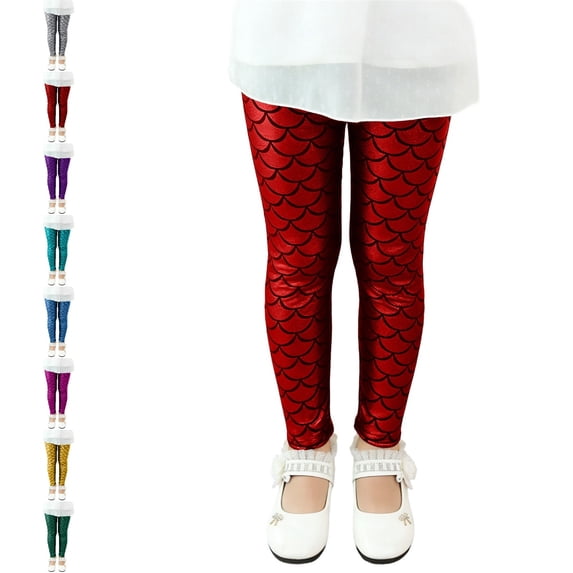 UJNDER Carnival Kids Shiny Fish Scale Stretch Fit Long Pants for Dance Party Performance Flared Leggings,RD2,3-4 Years