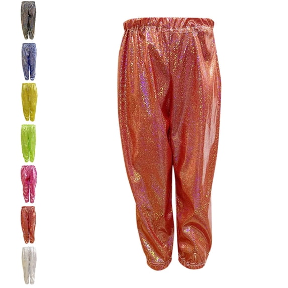 UJNDER Carnival Kids Sparkly Metallic Harem Dance Trousers Loose Fit for Hop Street Performance Kids Pants,02_Red,4-5 Years